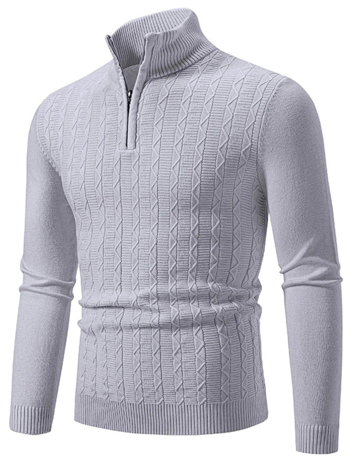 Men's Plus Size Quarter Zip Long Sleeve Sweater