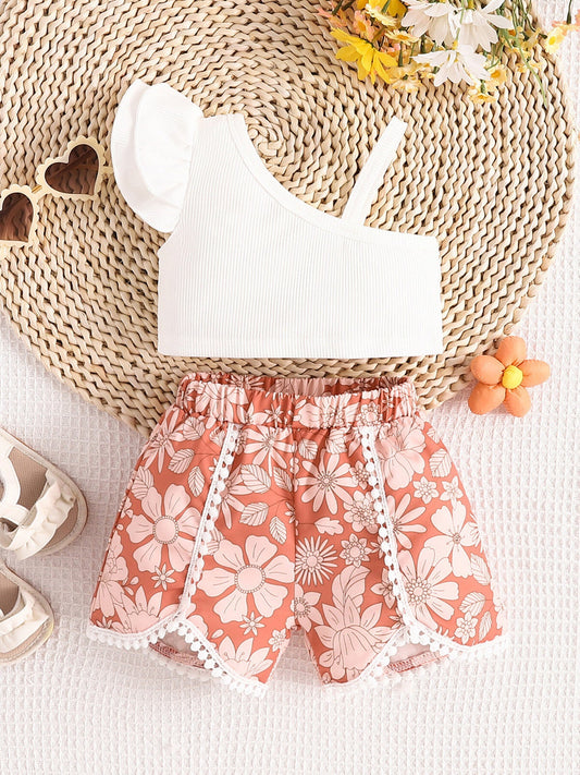 Children's Asymmetrical Neck Top & Shorts Set