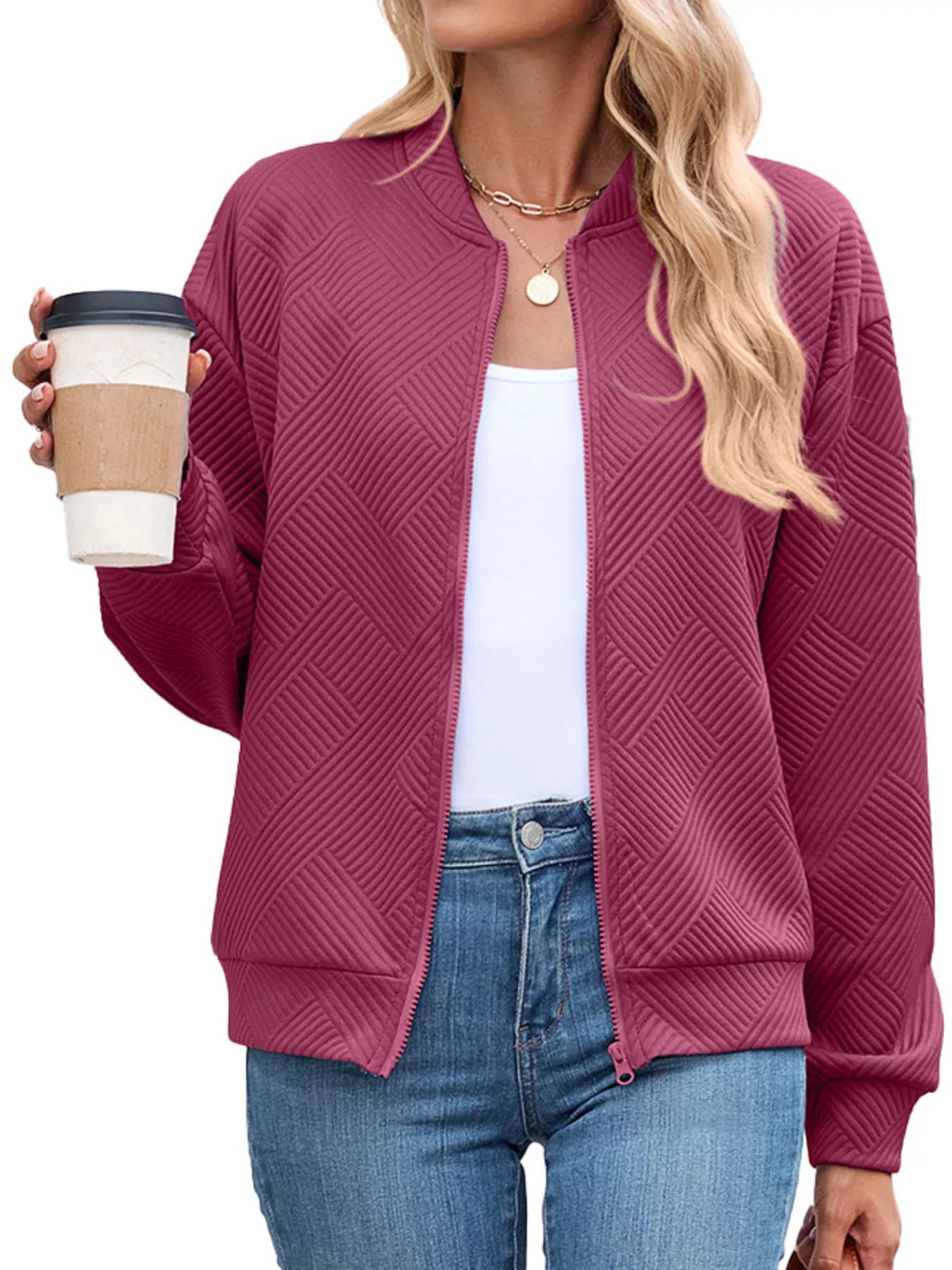 Textured Zip Up Jacket