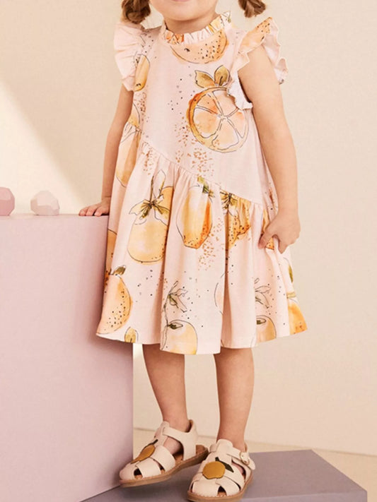 Children's Sweet Citrus Print Ruffle Sleeve Dress
