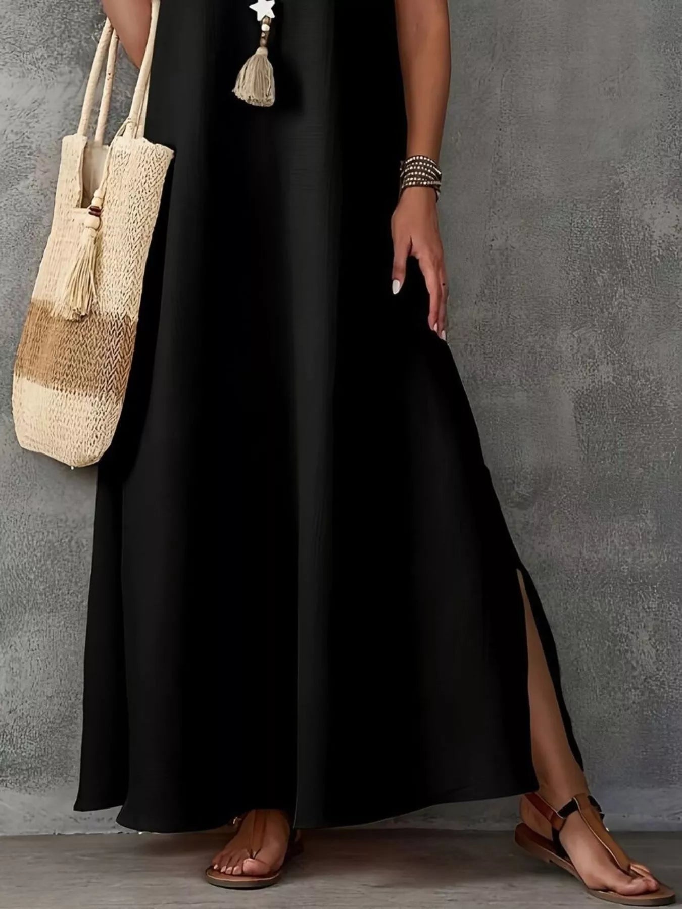 Sleeveless V-Neck Side-Slit Maxi Dress