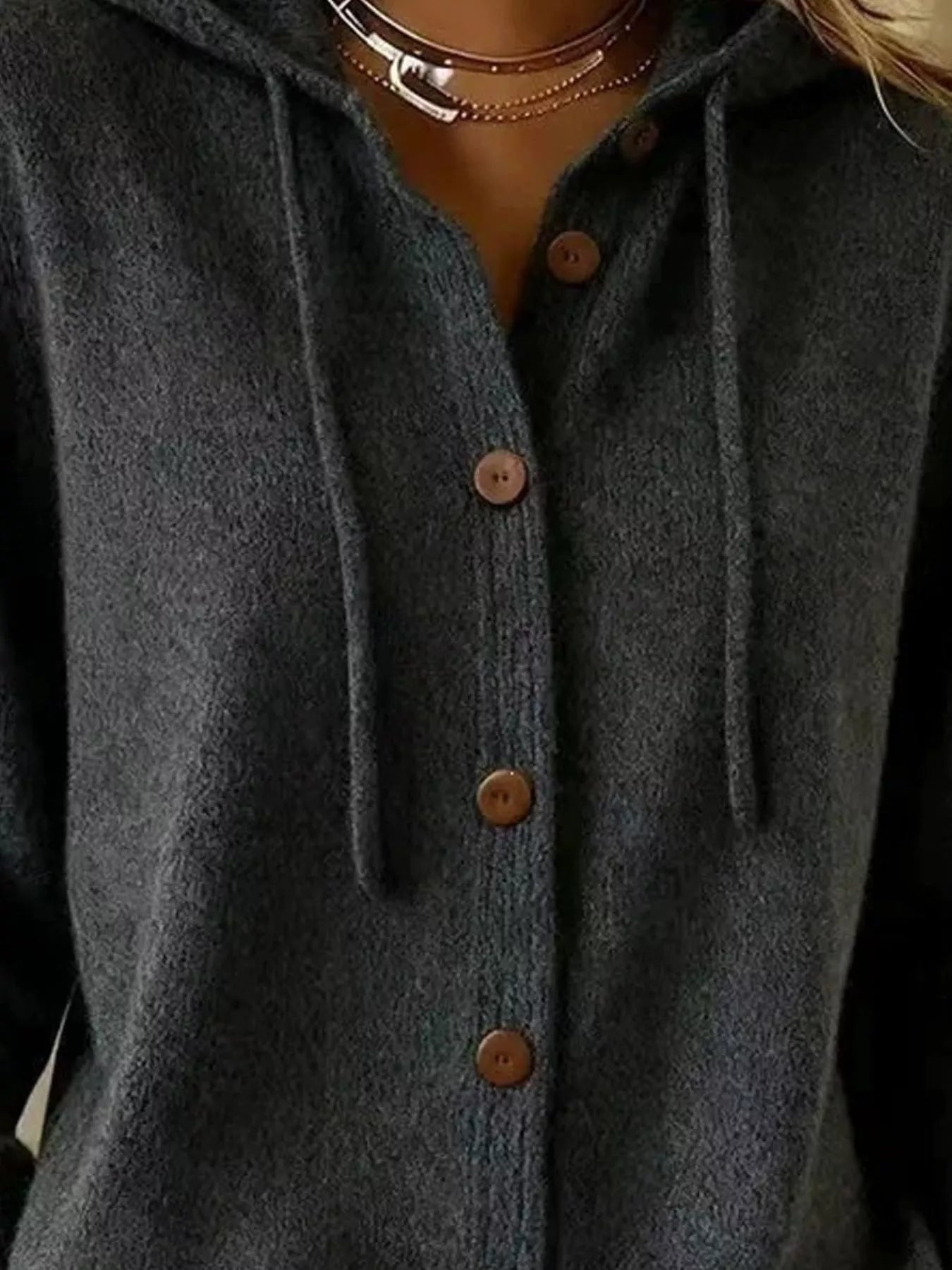 Hooded Button-Up Cardigan
