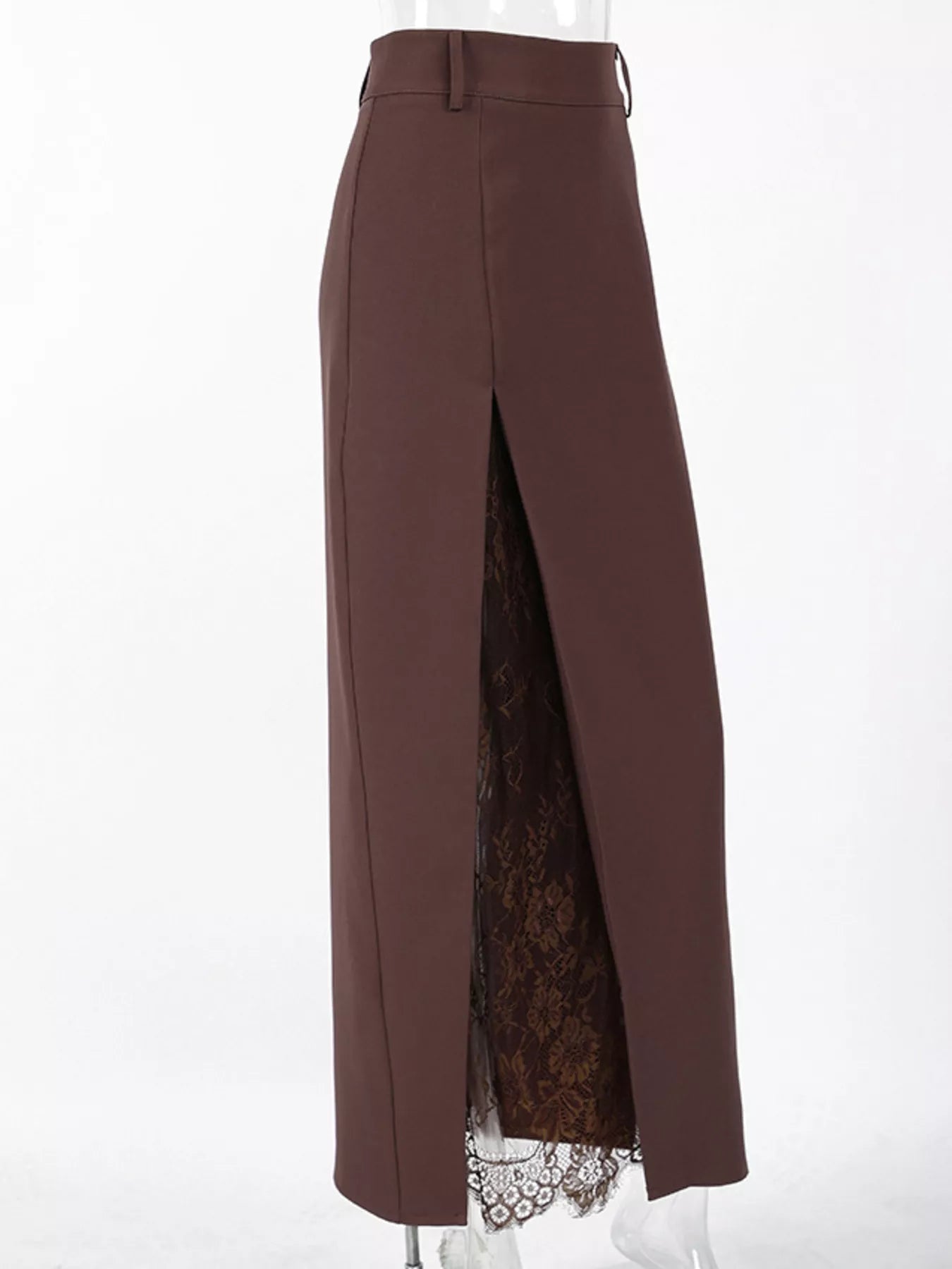 Elegant Lace-Trimmed Slit A-Line Skirt