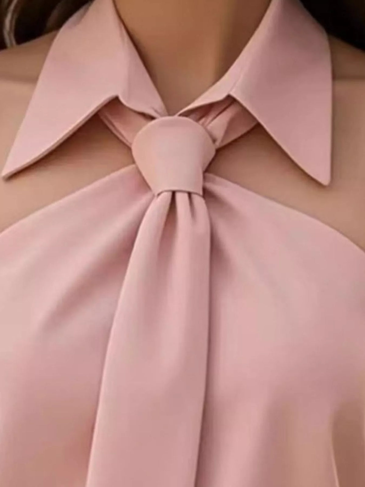 Halter Neck Sleeveless Top with Tie-Front Collar Detail