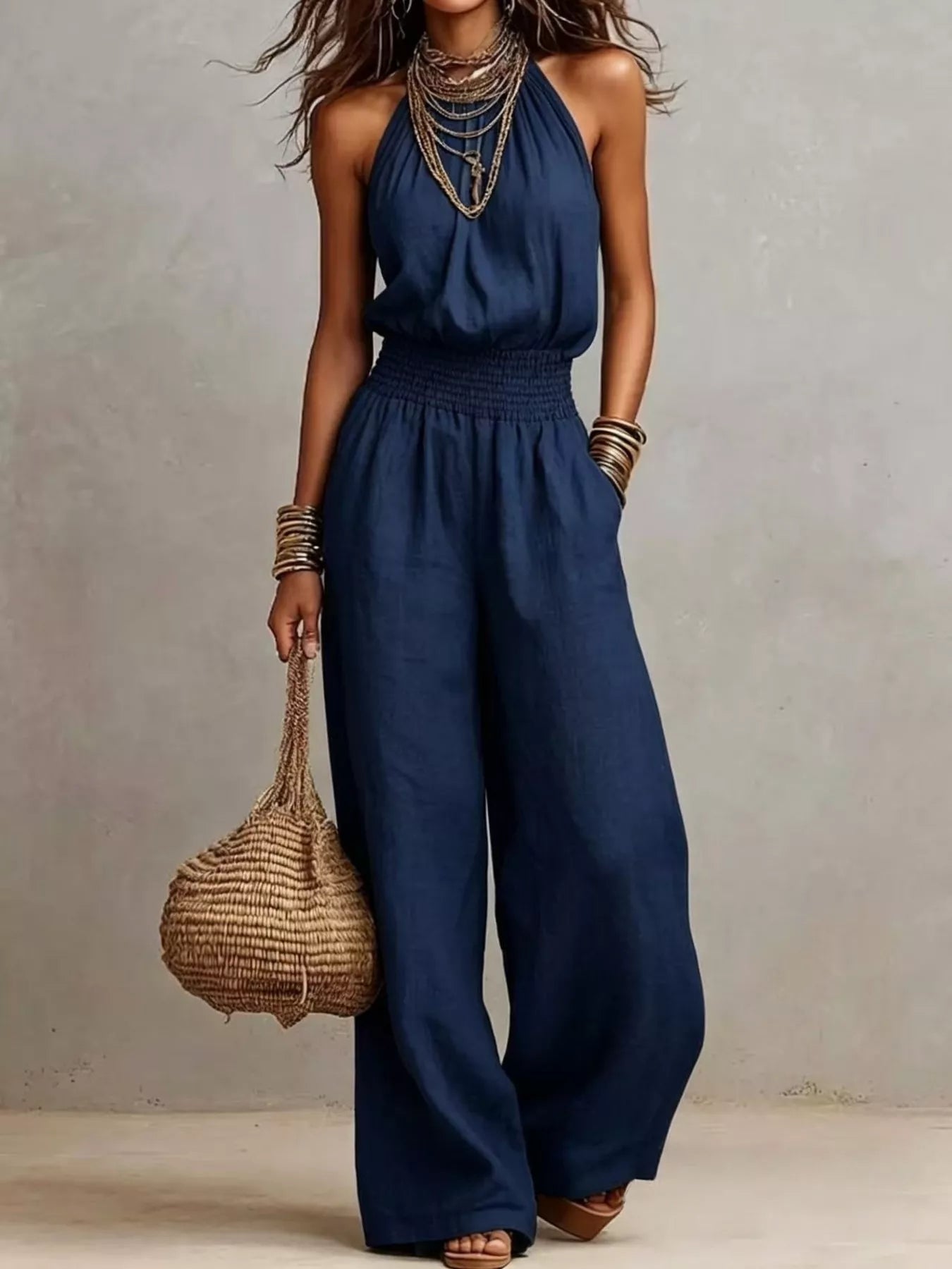 Elegant Halter Neck Wide-Leg Jumpsuit