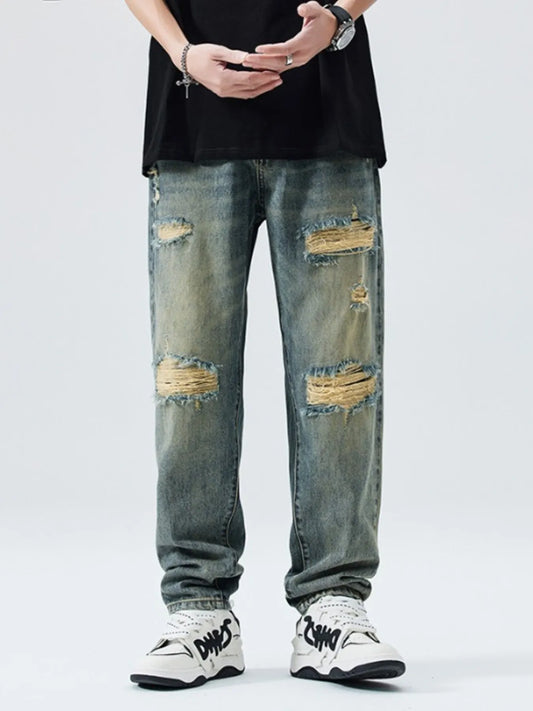 Men's Distressed Wide Leg Relaxed Fit Jeans