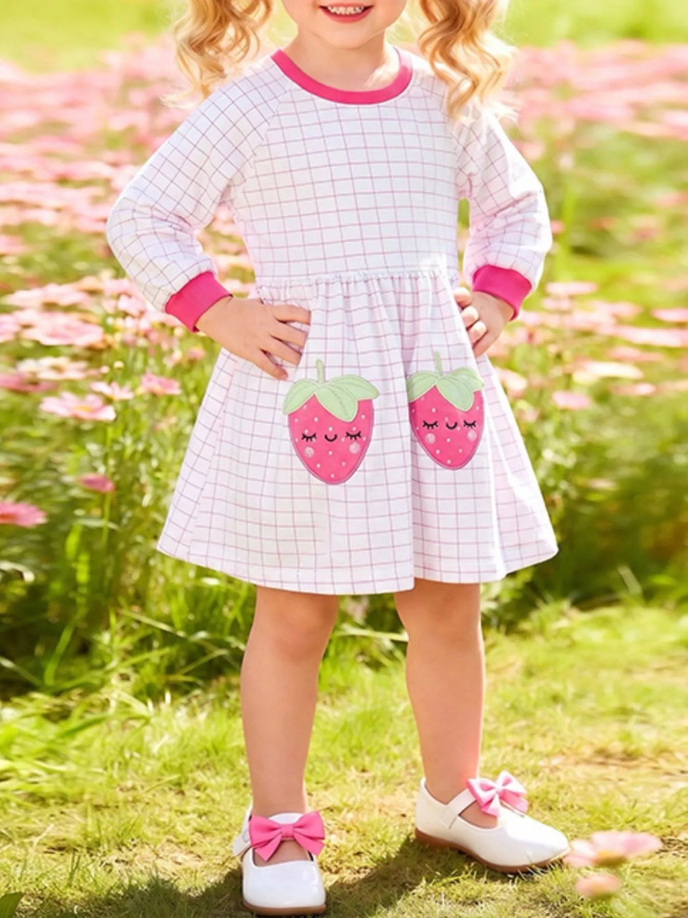 Children's Strawberry Embroidered Round Neck Dress
