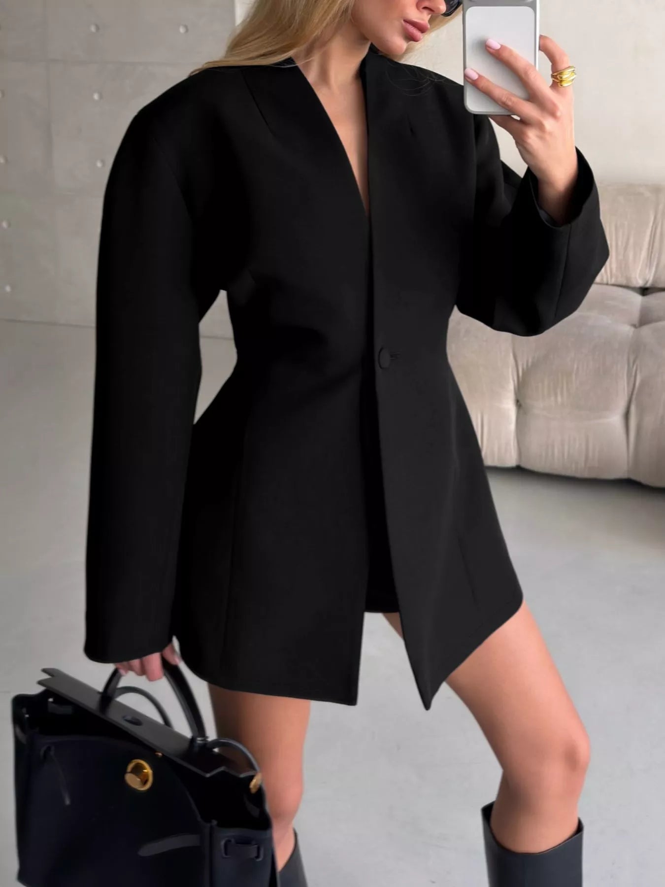 One Button Long Sleeve Blazer