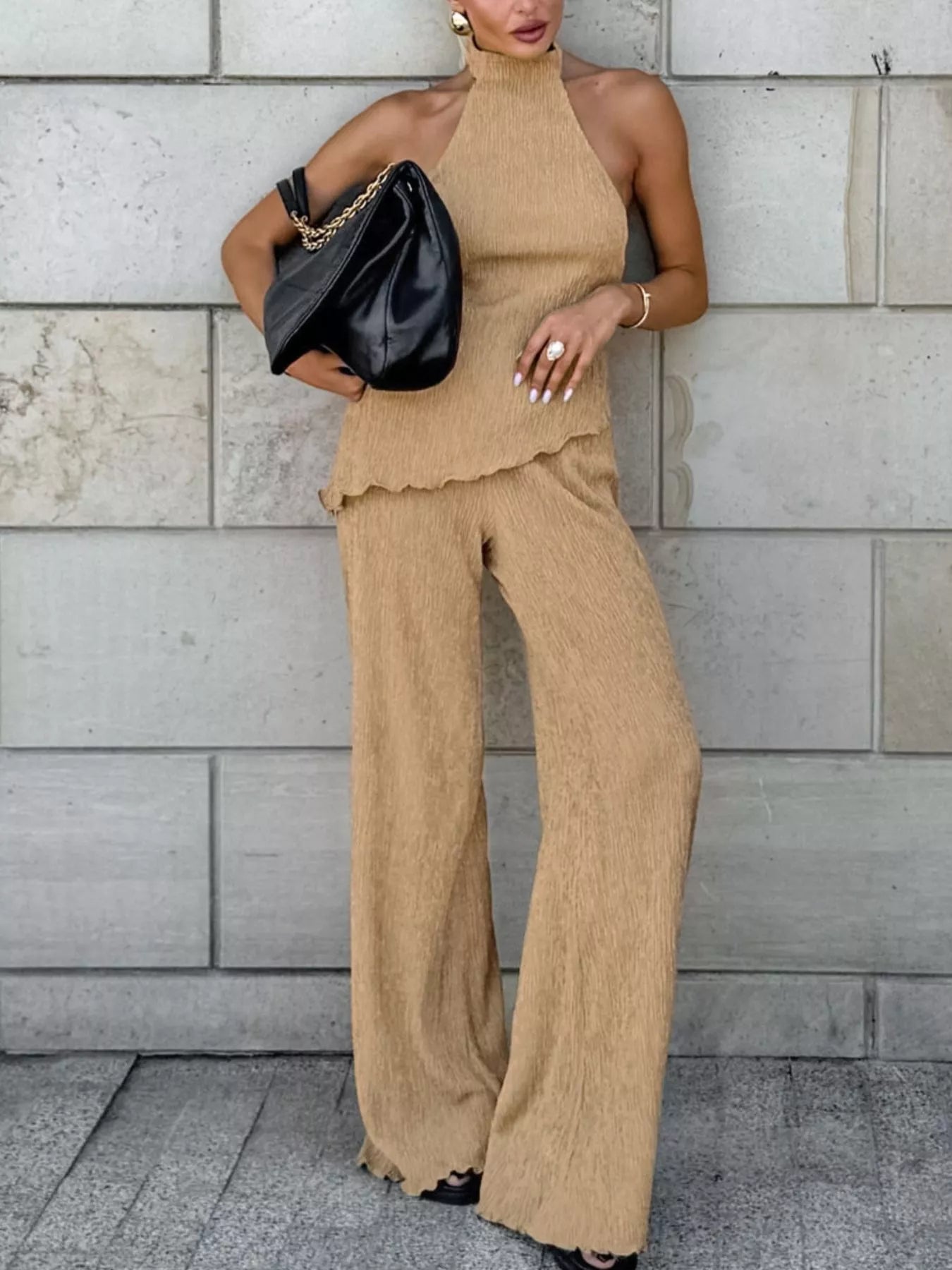 Sleeveless Top and Wide-Leg Pants Two-Piece Set