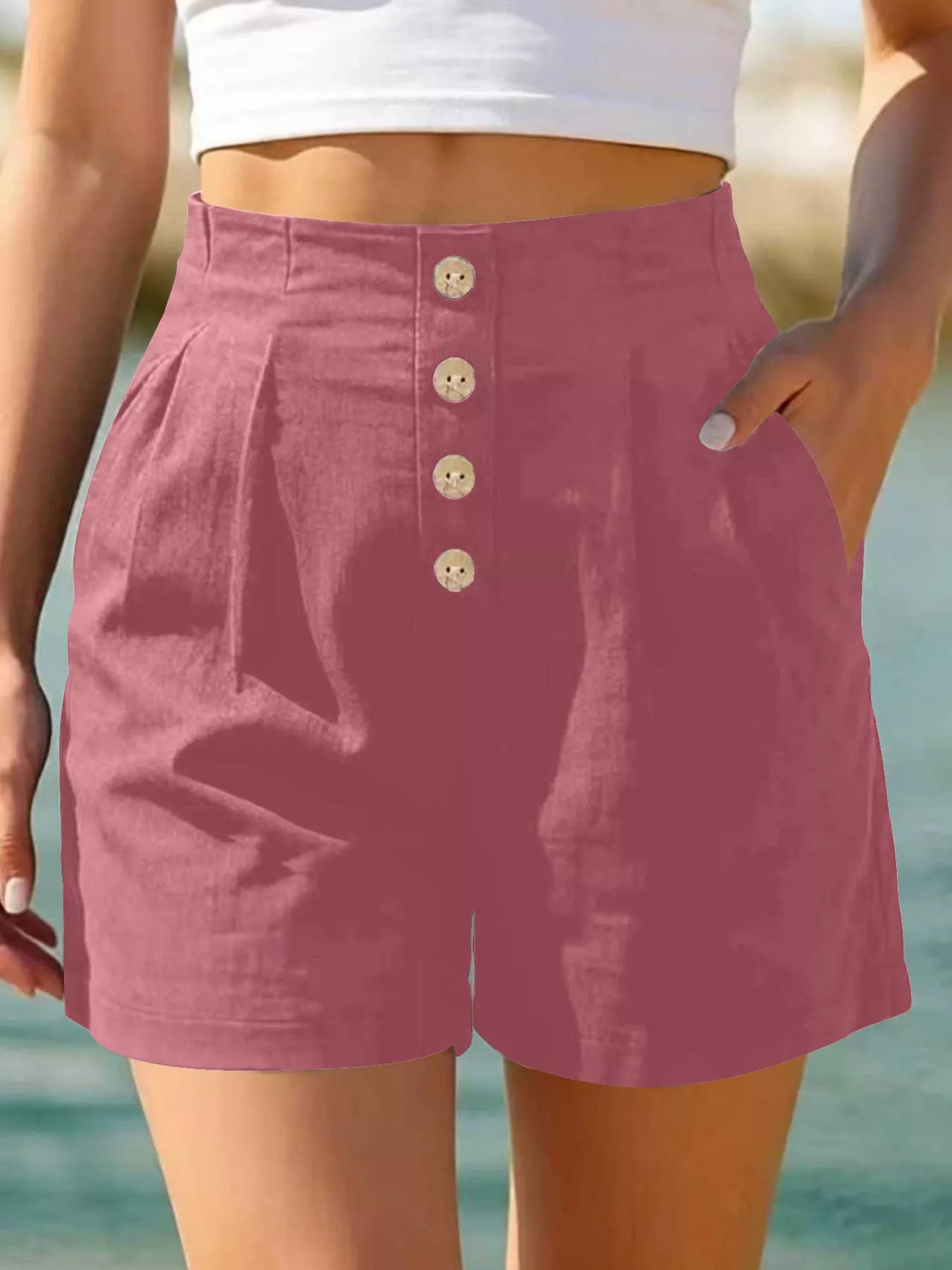 Button Fly High Waist Shorts