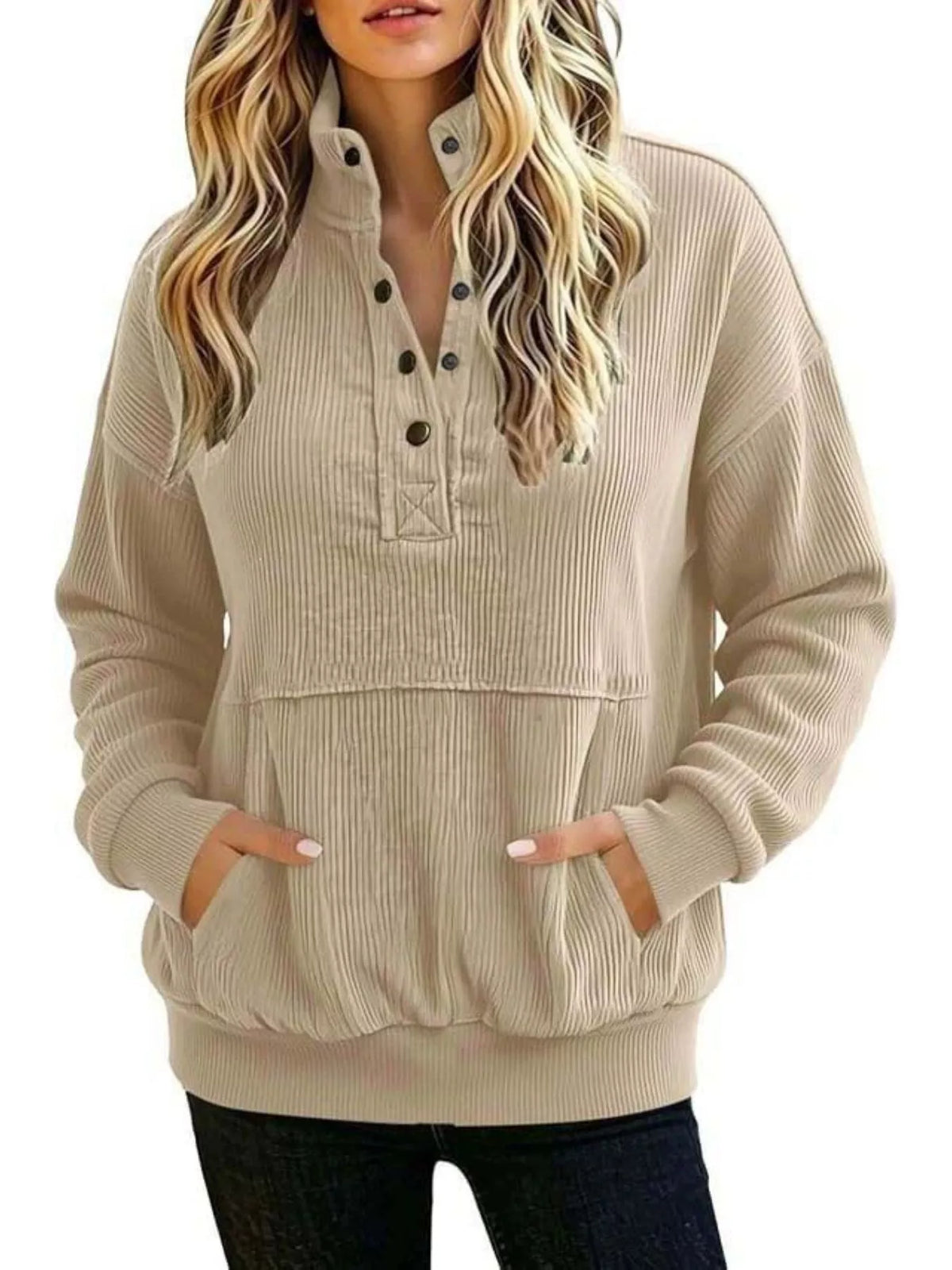 Full Size Quarter Snap Kangaroo Pocket Sweatshirt Plus Size
