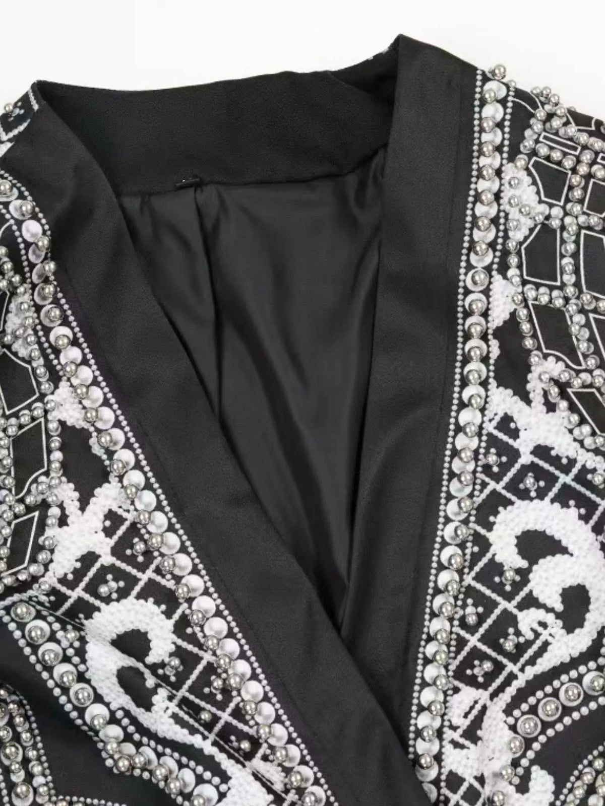 Full Size Embellished Pearl One-Button Blazer Plus Size