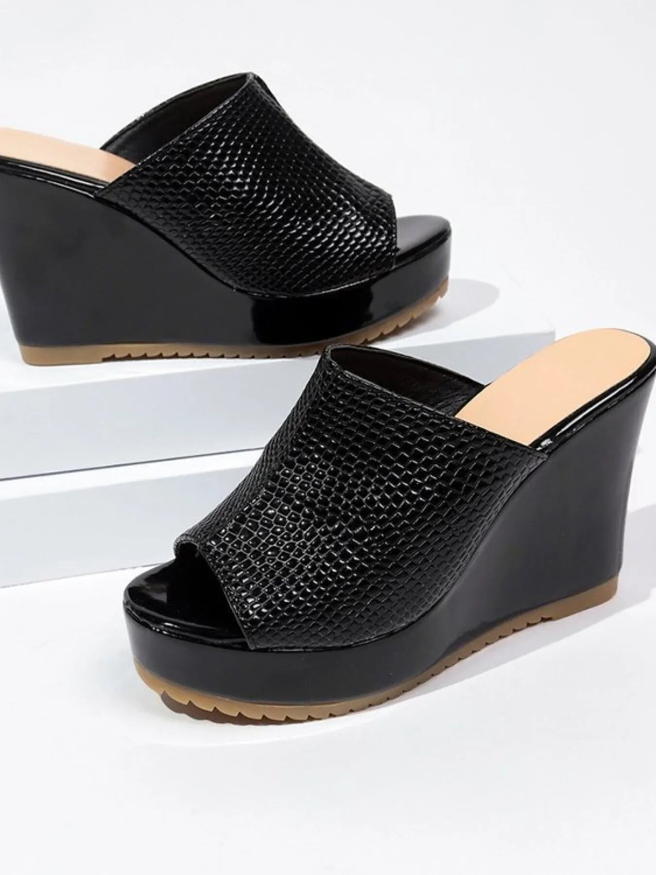 Textured Wedge Platform Sandals
