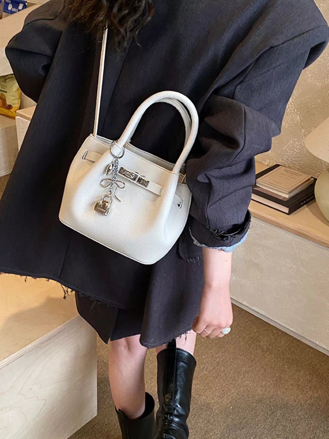 Leather Crossbody Bag with Lock Detail