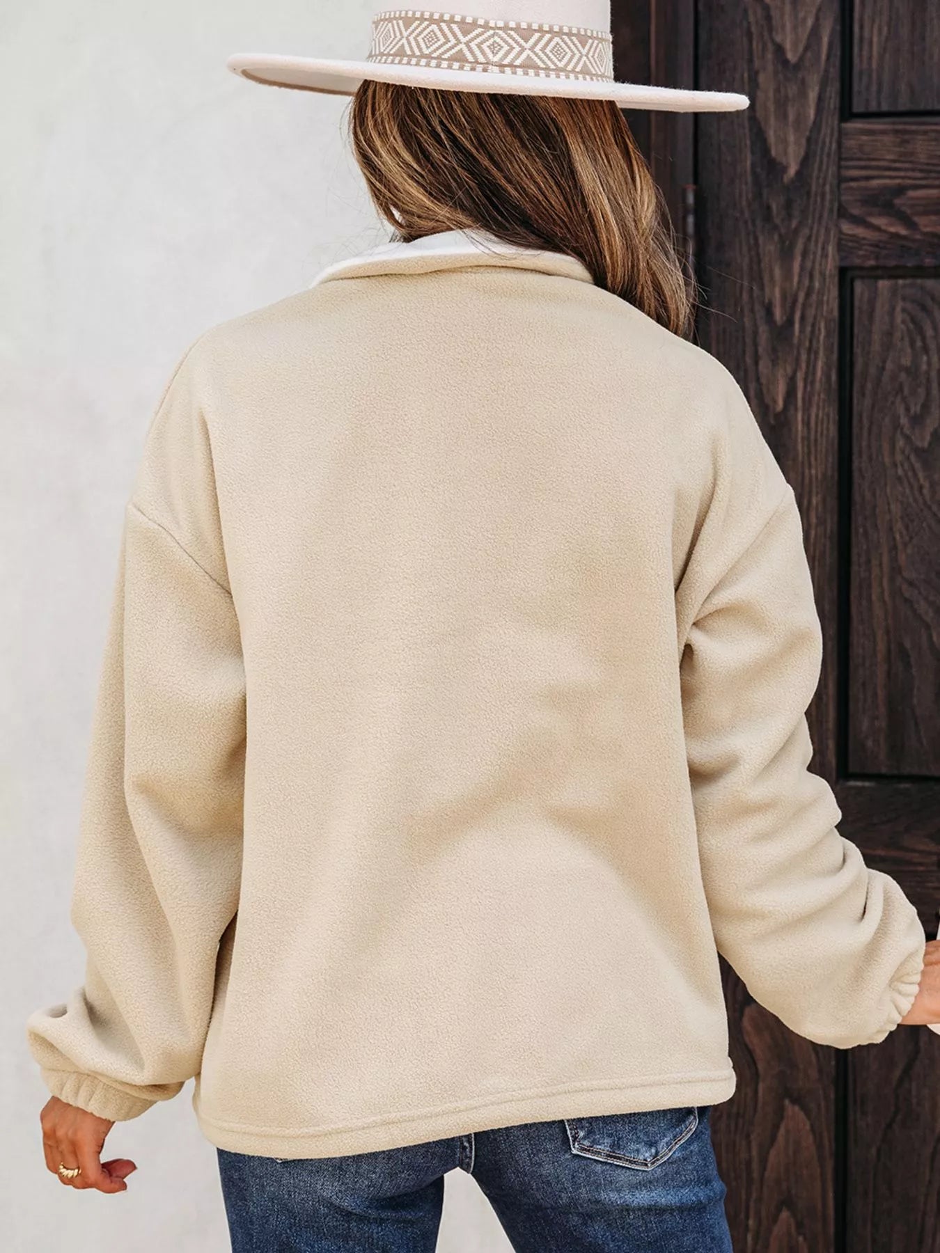 Fleece Colorblock Patchwork Zipped Neck Pullover Sweatshirt