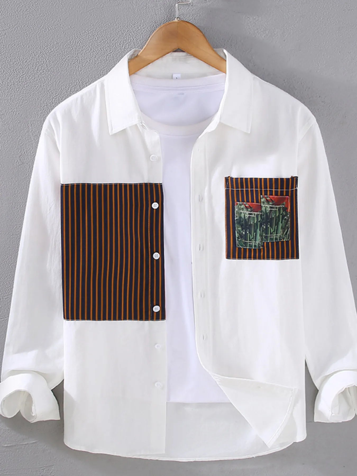 Men's Plus Size Striped Button Up Long Sleeve Shirt