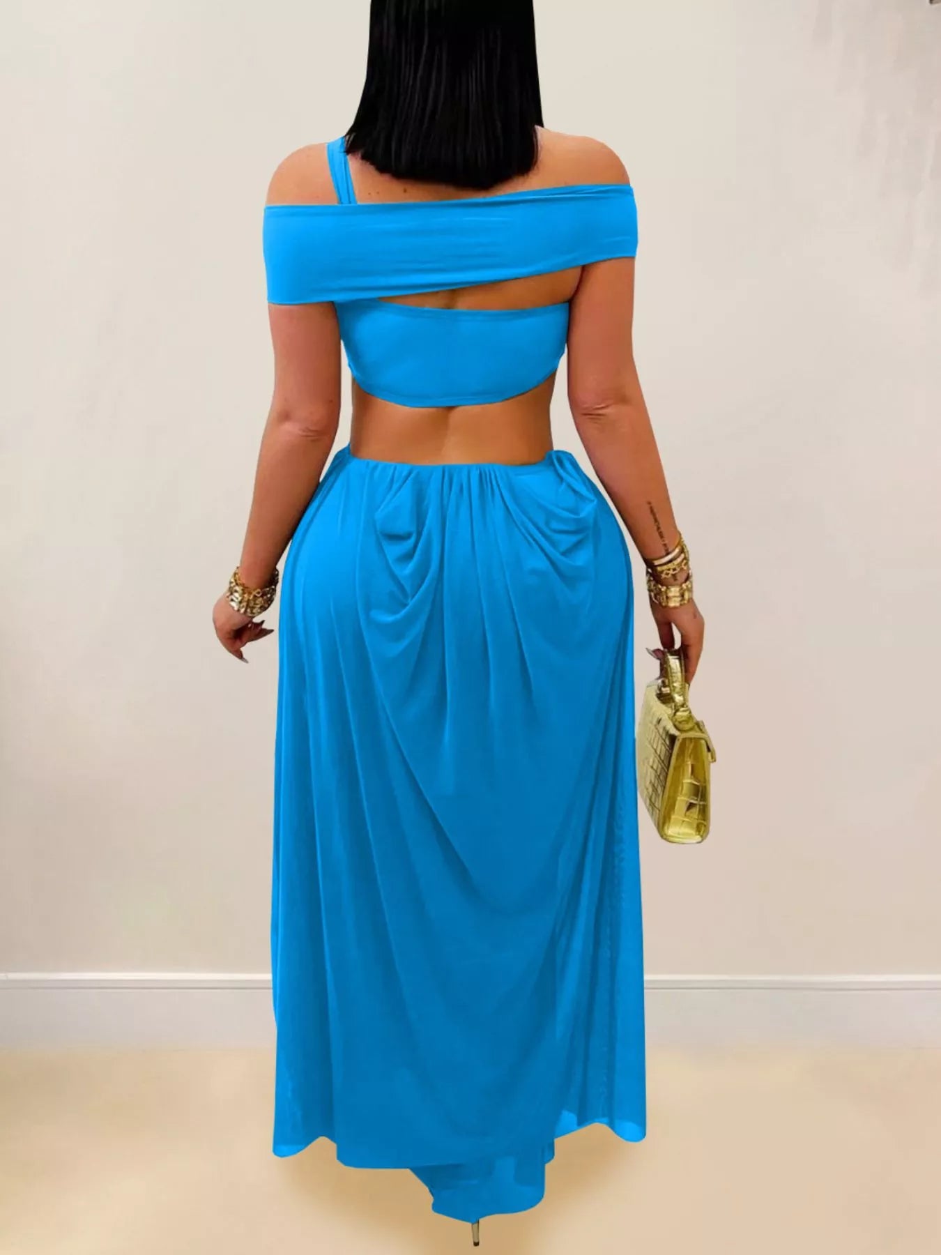 Cutout Off Shoulder Ruched Maxi Dress