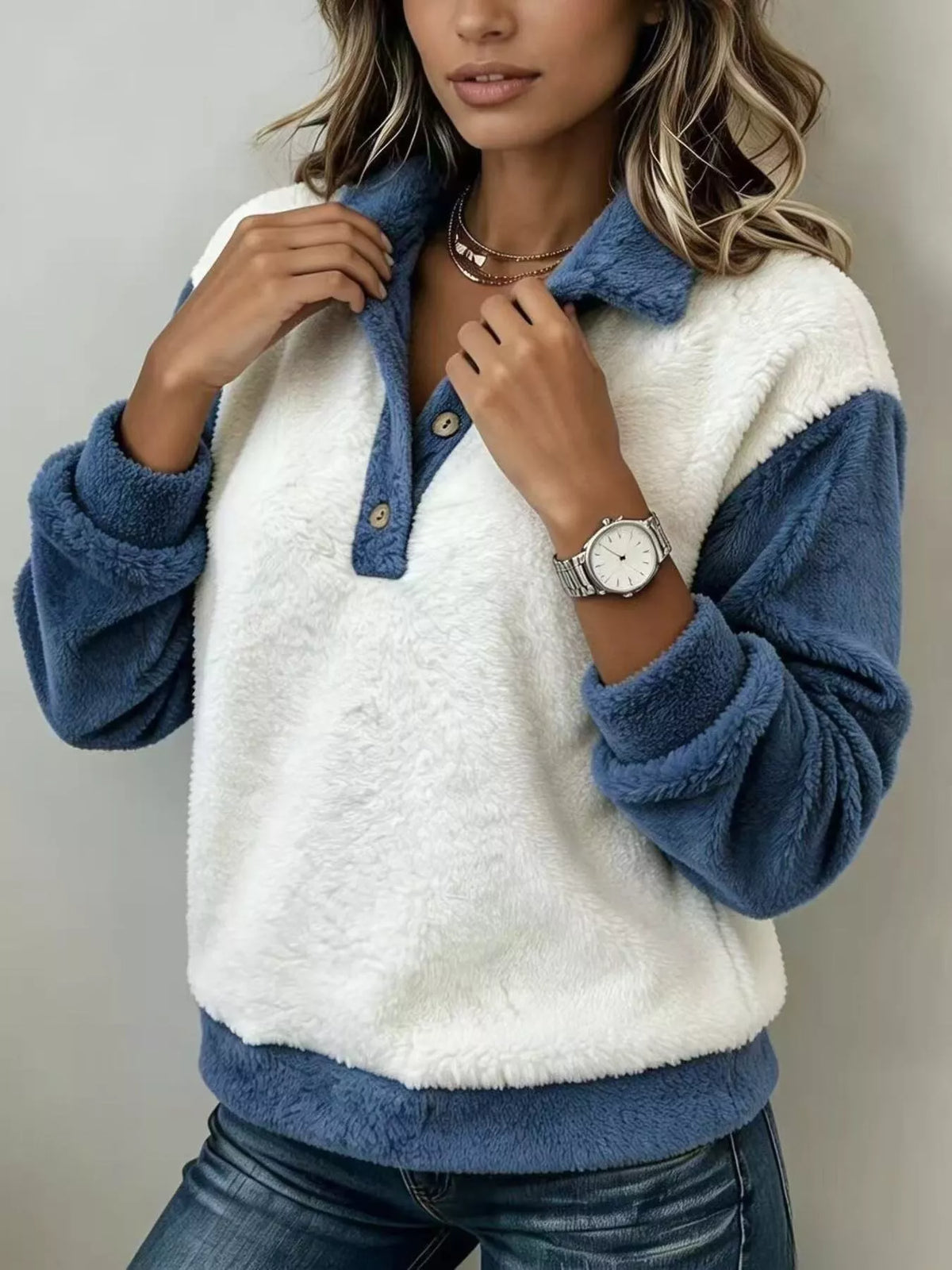 Color-Block Fuzzy Sweatshirt