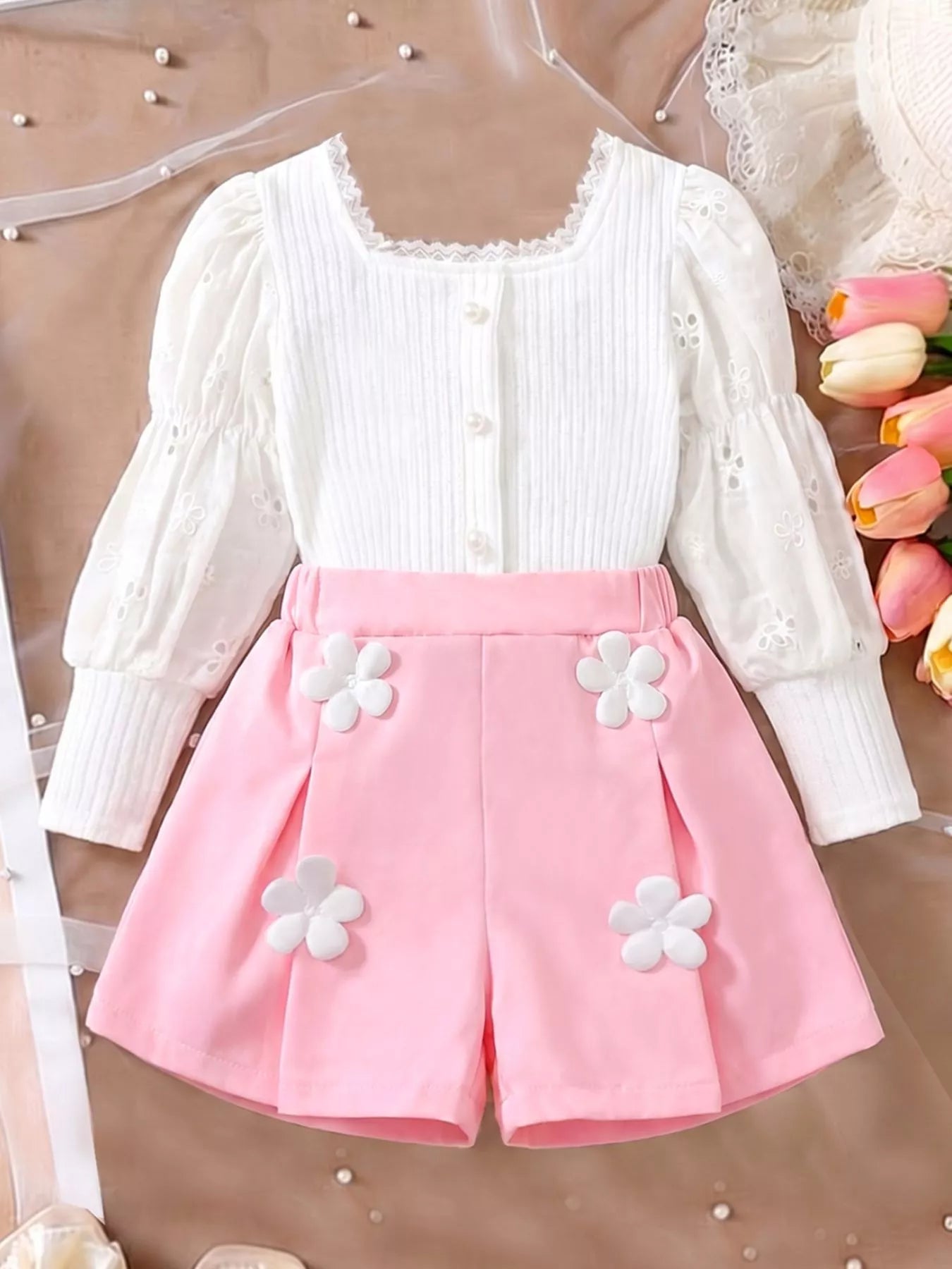 Children's Ribbed Knit Top and Shorts Set
