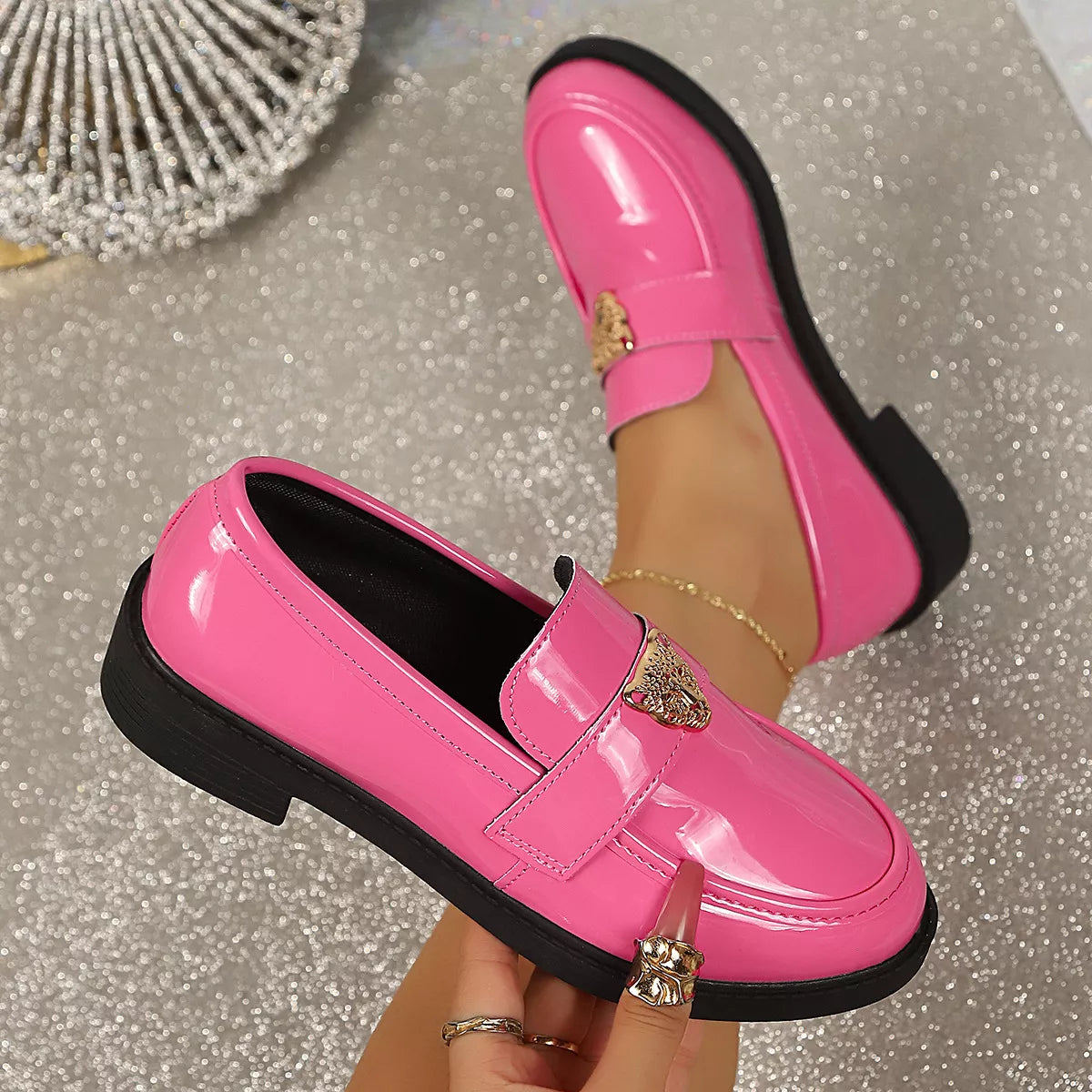 Round Toe Block Heel Loafers