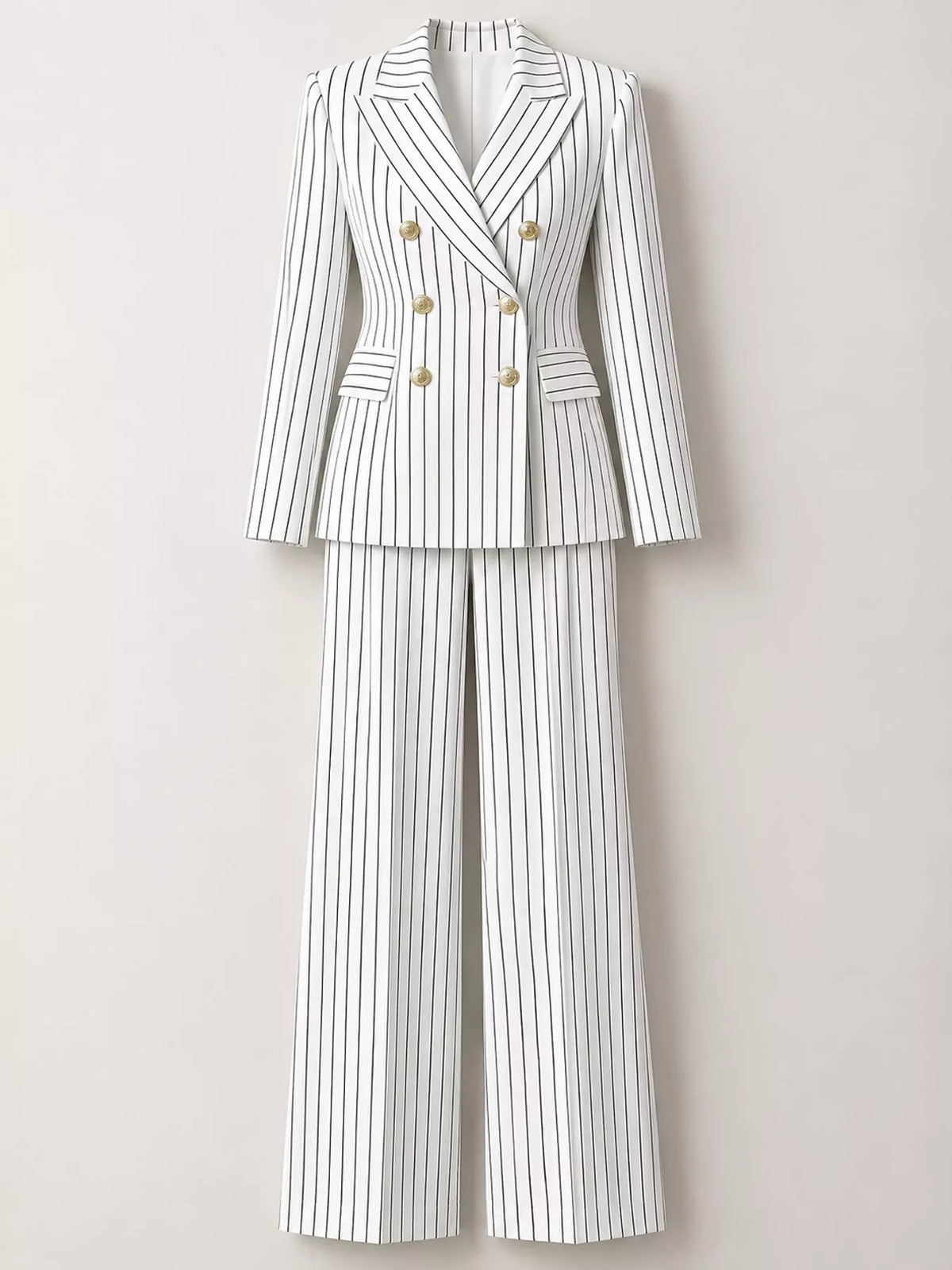 Double-Breasted Pinstripe Blazer and Wide-Leg Pants Set