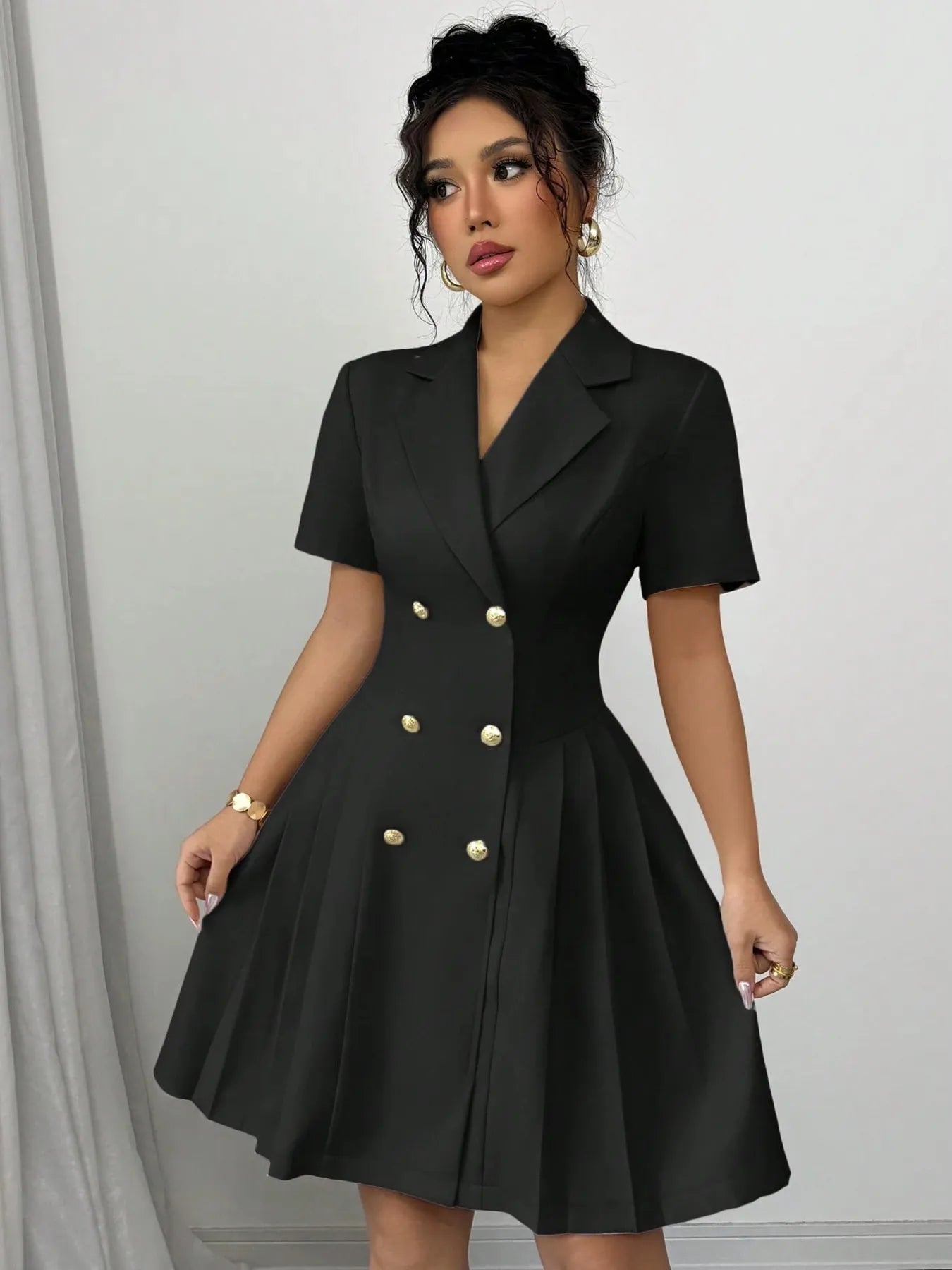Double-Breasted Short Sleeve Dress