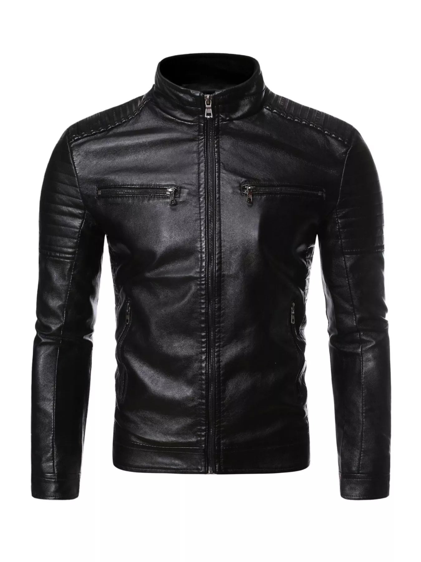 Men's Plus Size Zip Up Leather Moto Jacket