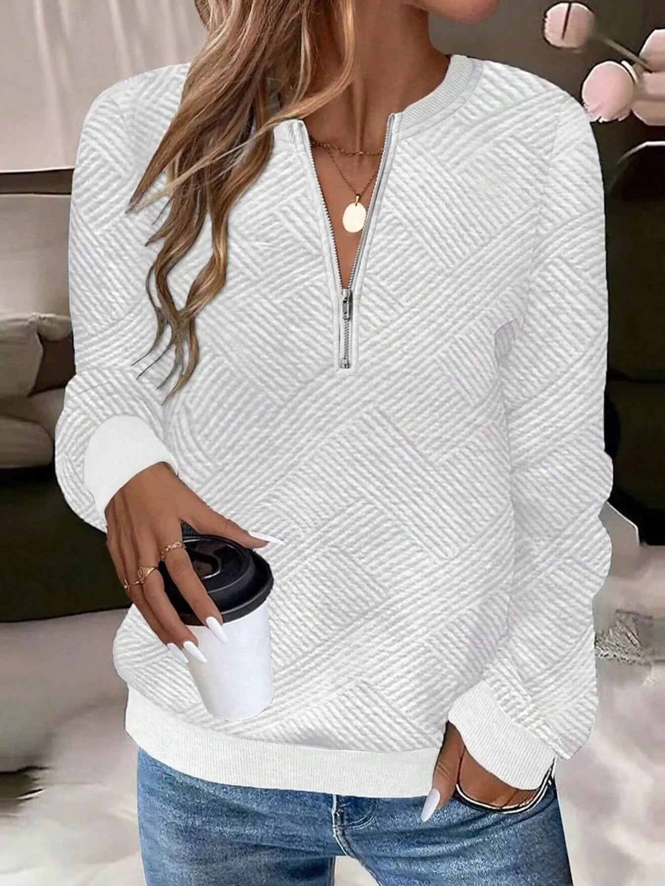 Textured Quarter-Zip Sweatshirt