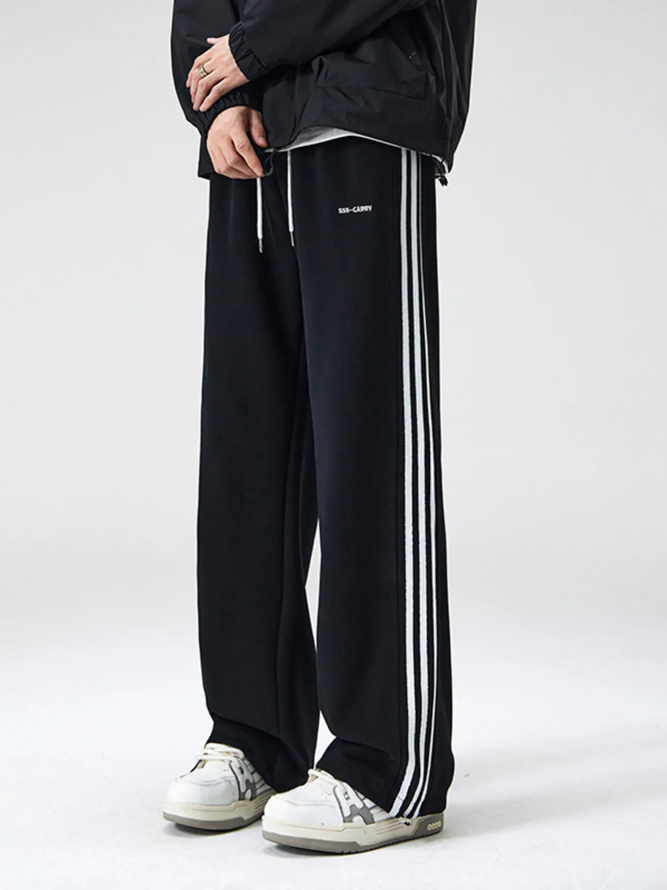 Men's Plus Size Drawstring Striped Wide Leg Pants