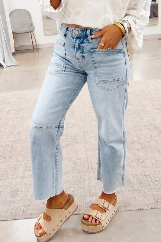 Light Wash Utility Pocket Straight Leg Jeans
