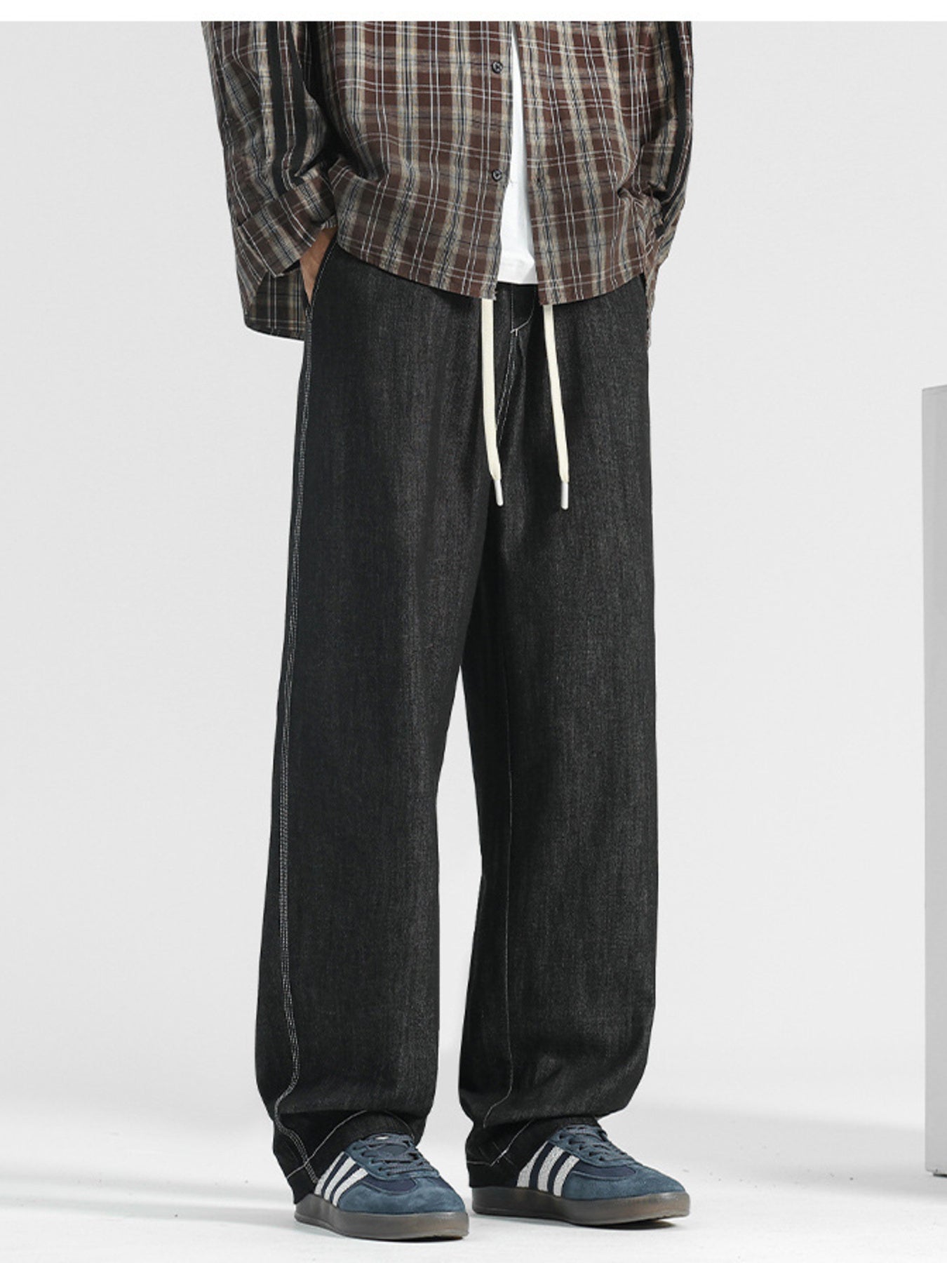 Men's Plus Size Wide Leg Drawstring Jeans