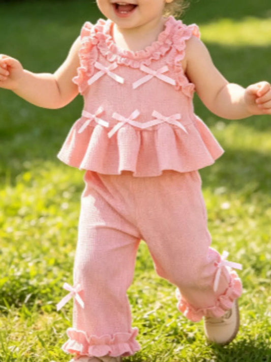 Children's Bow Waffle Knit Top and Pants Set