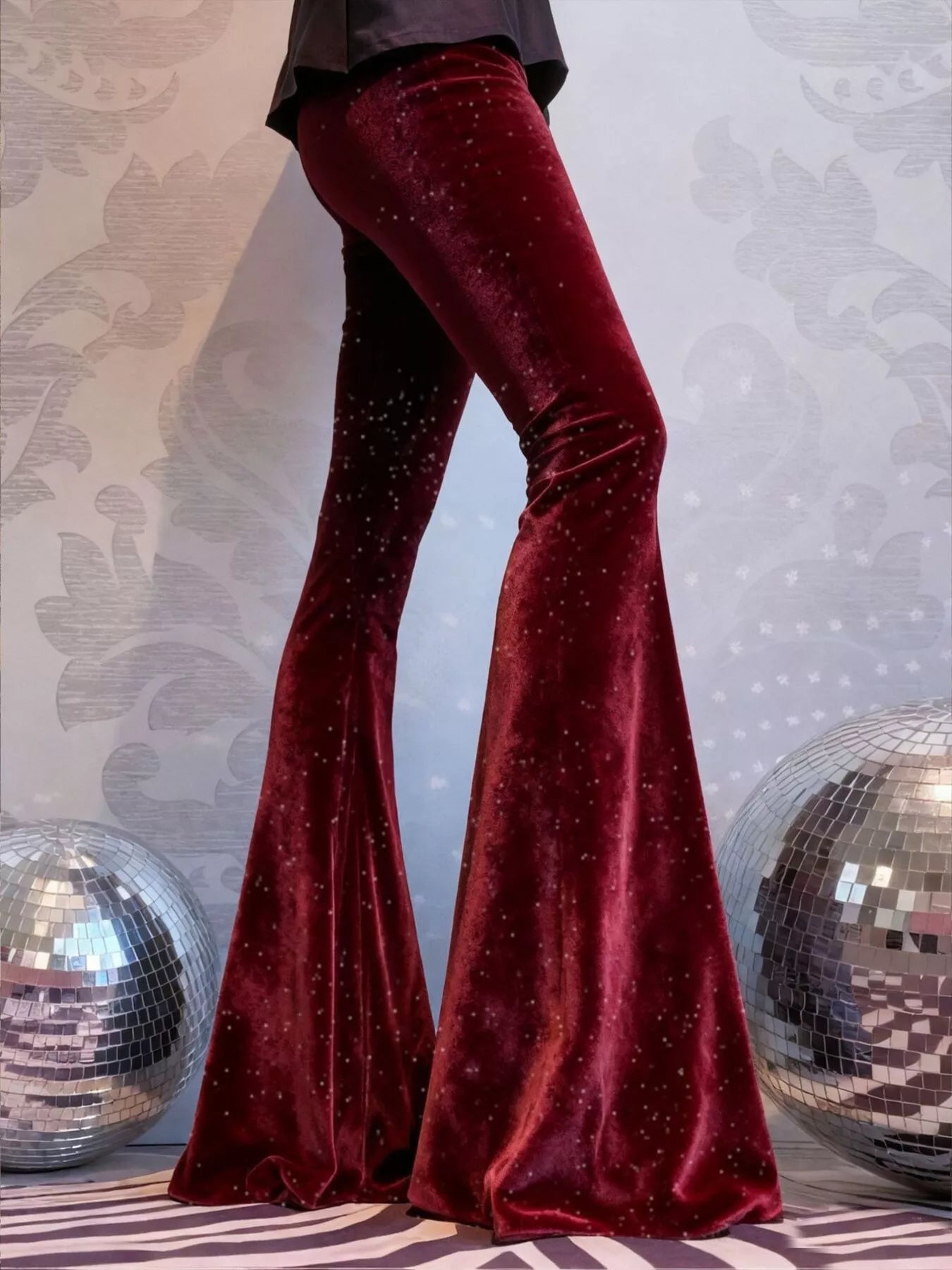 Velvet High Waist Flared Pants