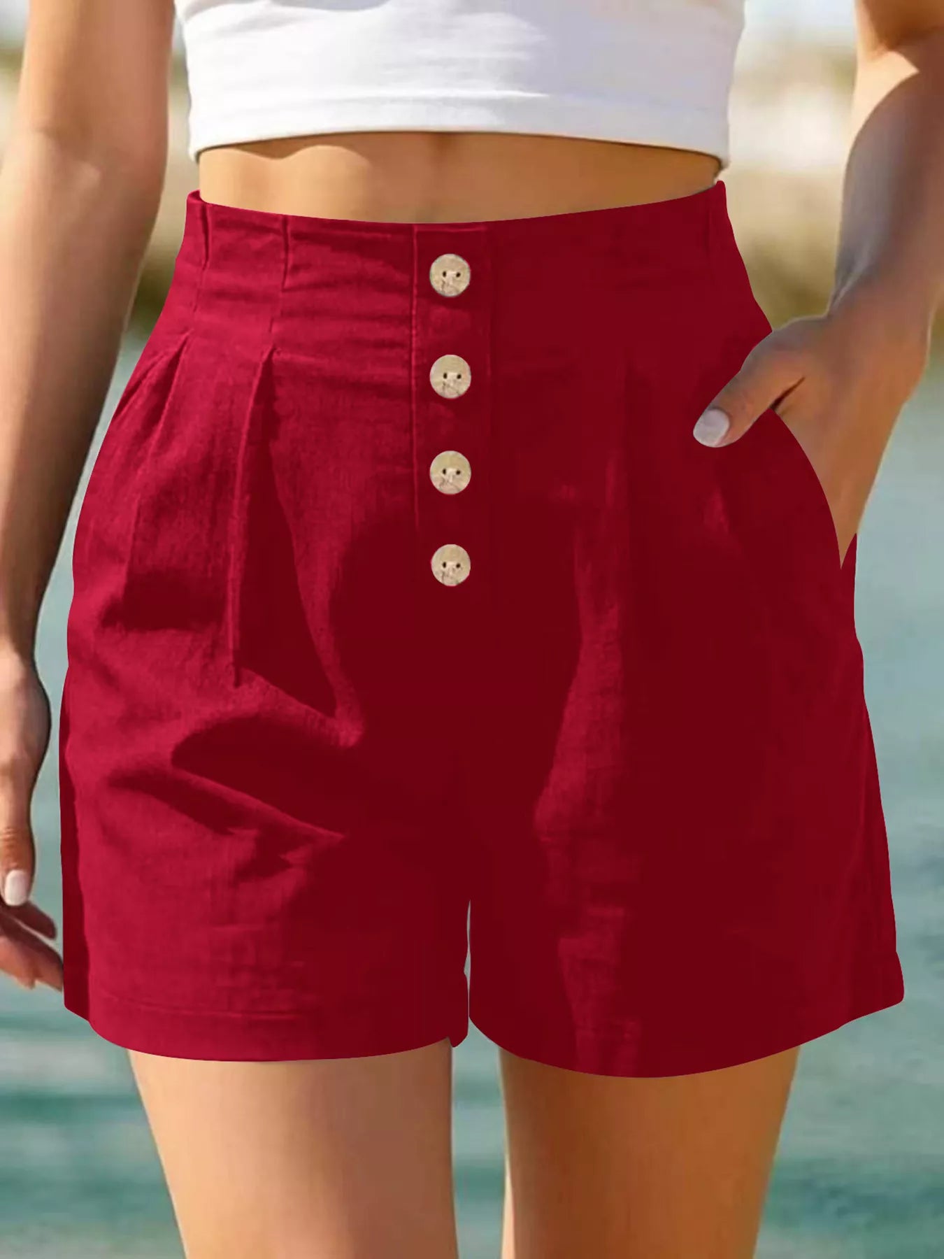Button Fly High Waist Shorts