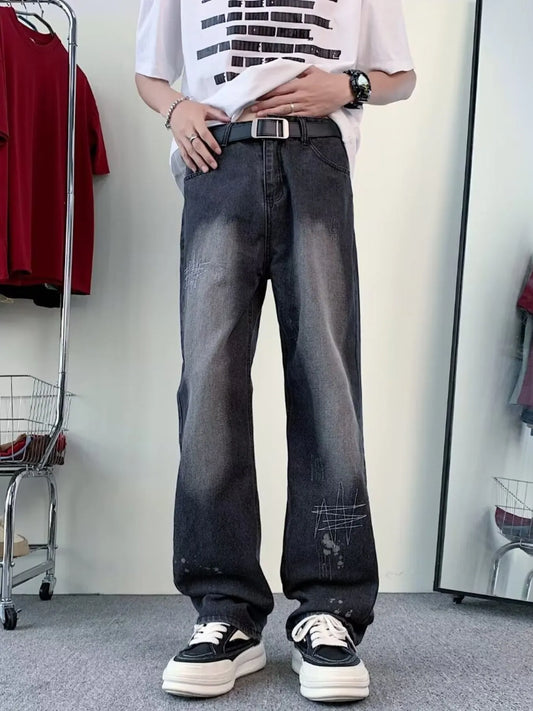 Men's Full Size Vintage Wash Wide Leg Jeans Plus Size