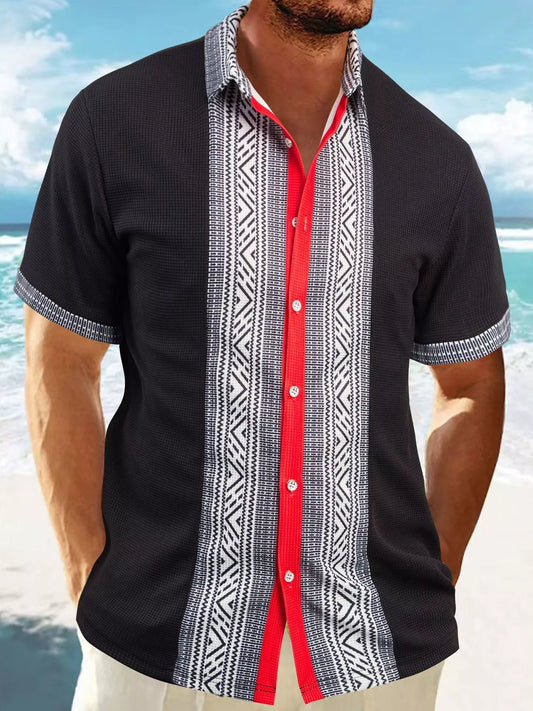 Men's Full Size Casual Geometric Print Short Sleeve Shirt Plus Size