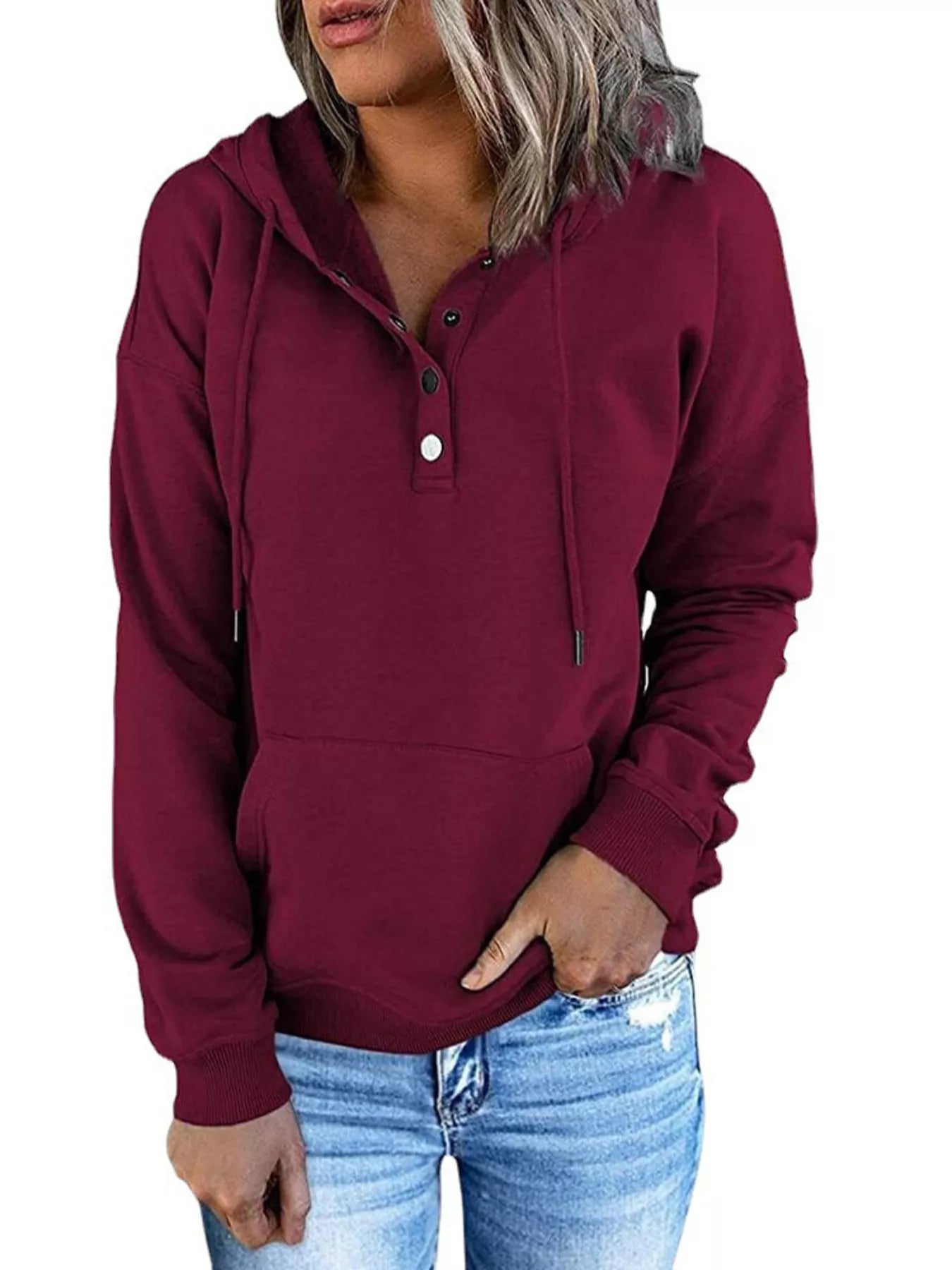 Full Size Kangaroo Pocket Drawstring Long Sleeve Hoodie Plus Size