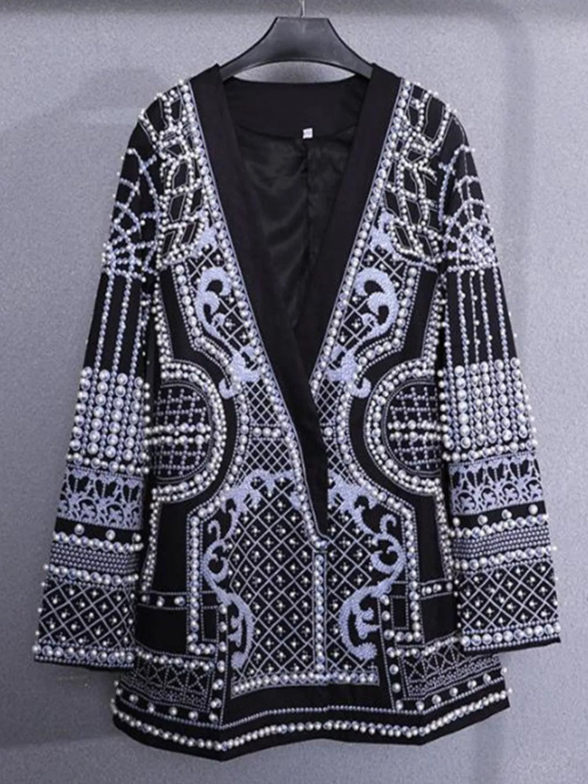 Full Size Embellished Pearl One-Button Blazer Plus Size