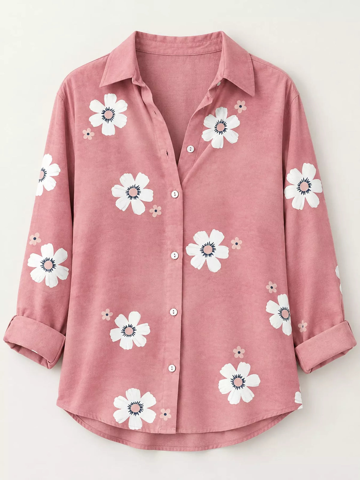 Full Size Floral Print Button-Down Casual Shirt Plus Size