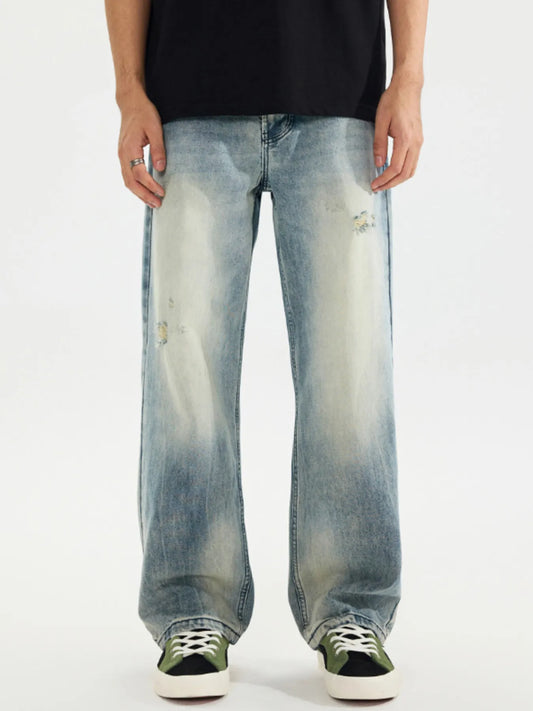 Men's Distressed Vintage Wash Loose Fit Jeans