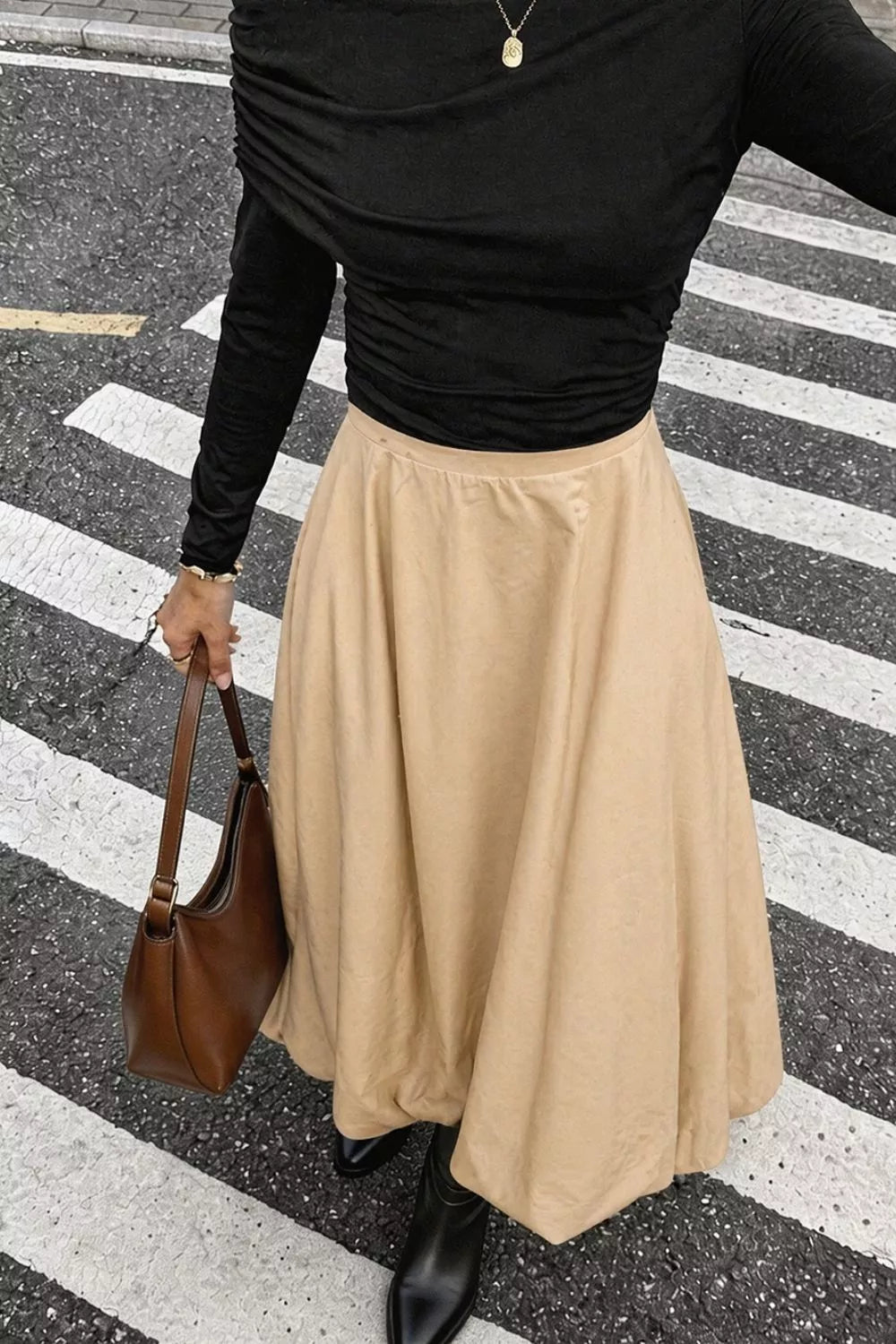 High-Waisted A-Line Midi Skirt