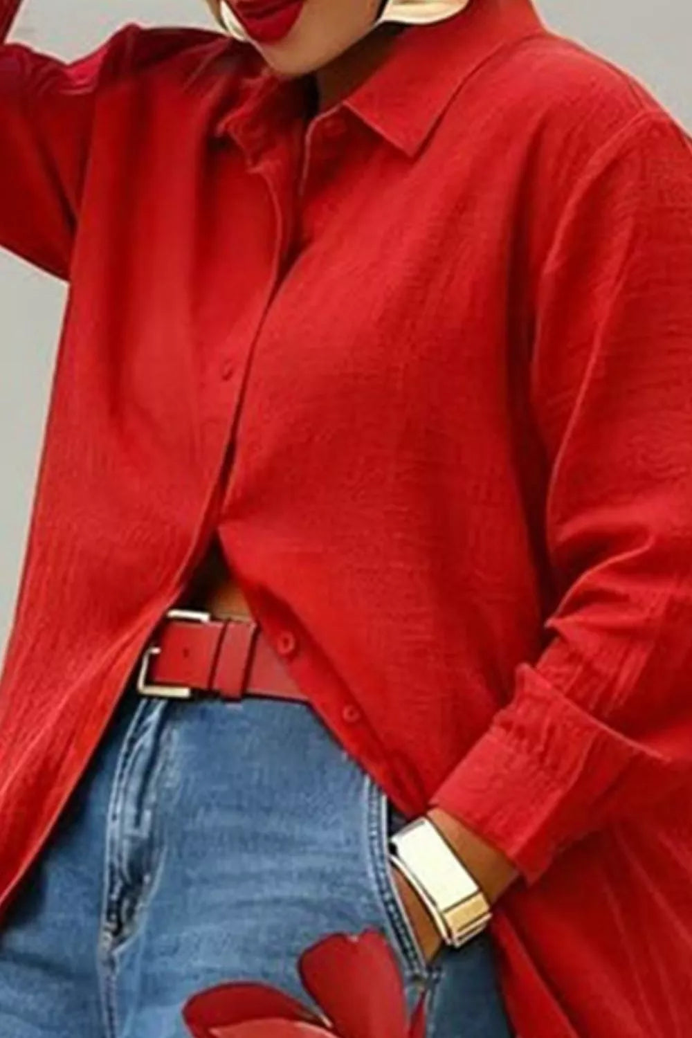 Button Up Long Sleeve Longline Shirt