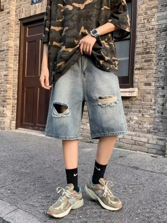 Men's Full Size Distressed Loose Fit Denim Shorts Plus Size