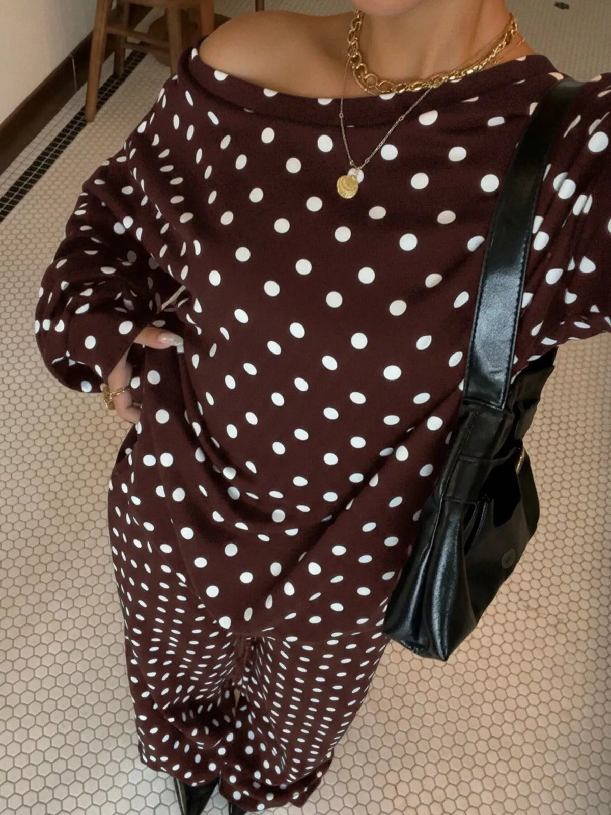 Polka Dot Boat Neck Top and Pants Set