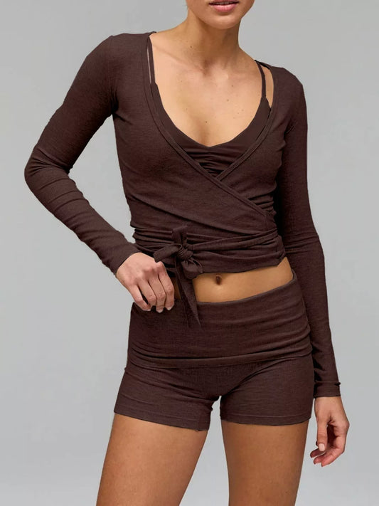 Long Sleeve Fitted T-Shirt and Shorts Set