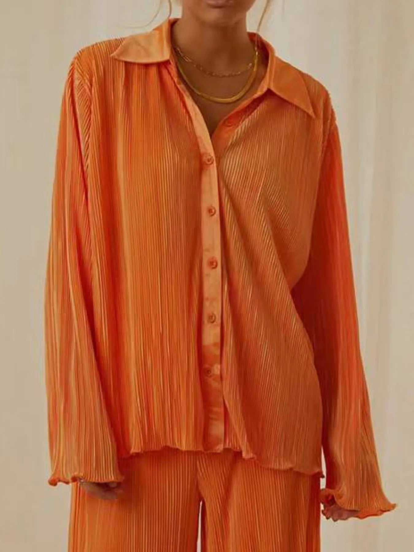 Button Up Long Sleeve Top and Pants Set