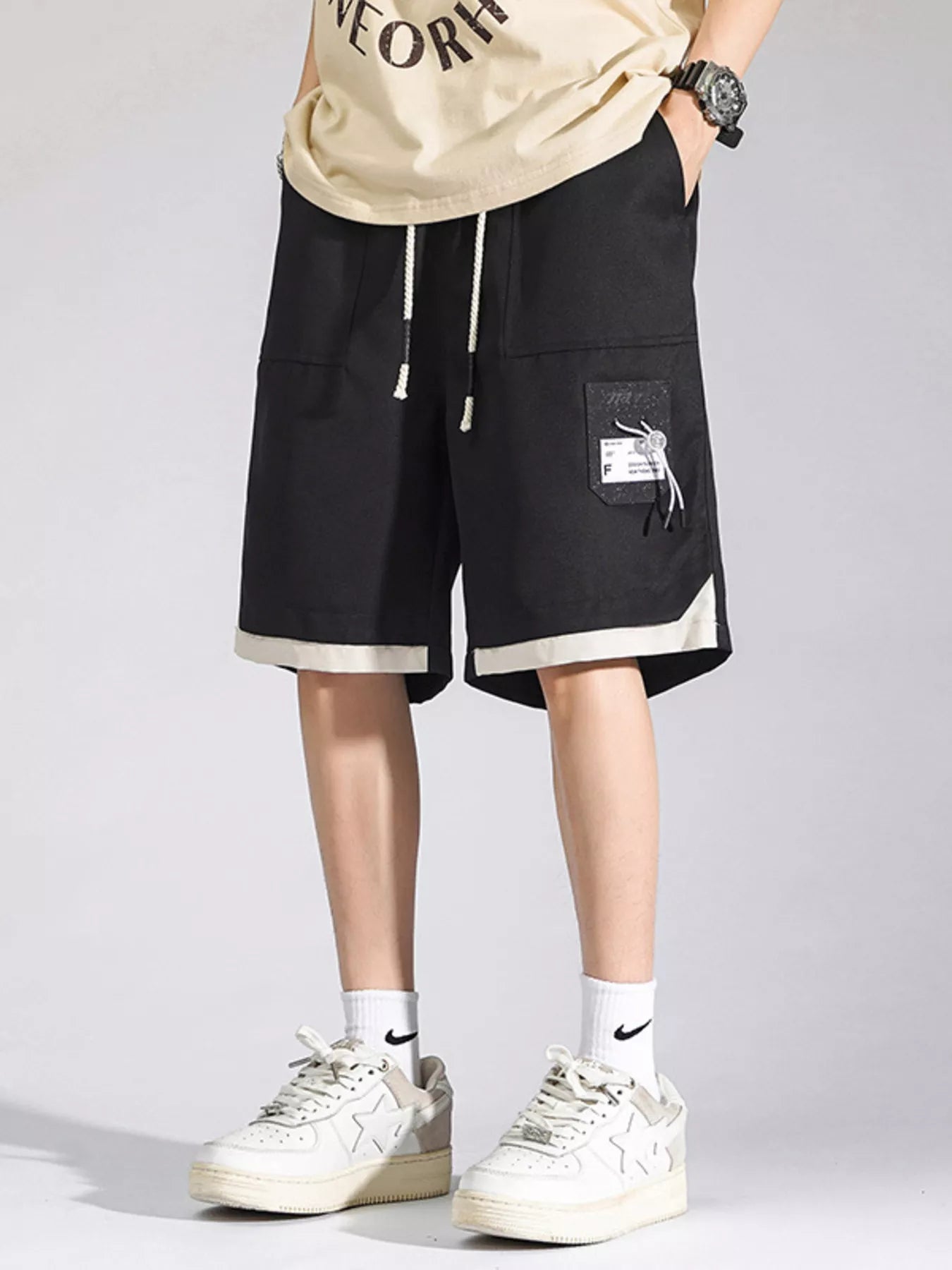 Men's Plus Size Drawstring Casual Cargo Shorts