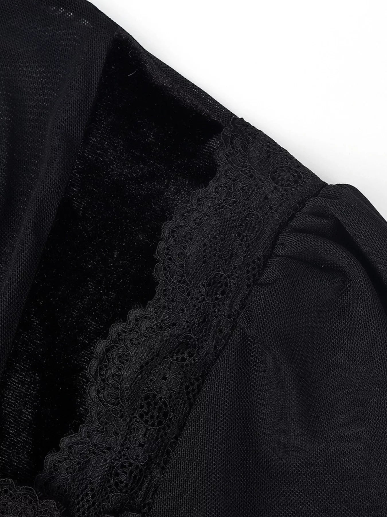 Lace Trim Velvet Sheer Sleeve Blouse