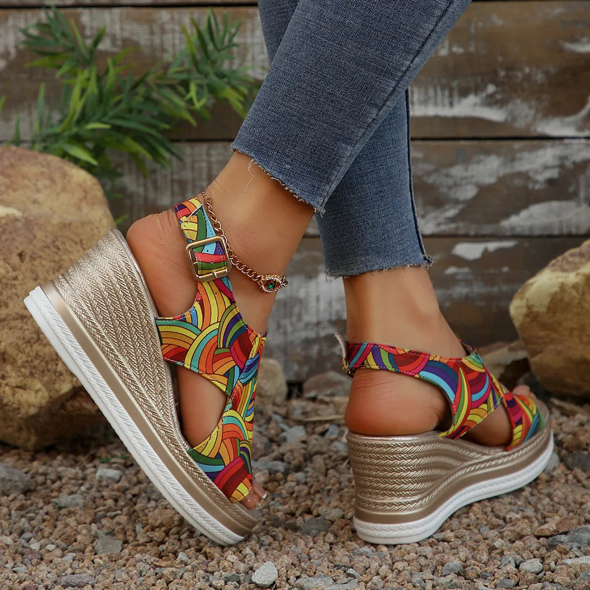 Colorful Espadrille Wedge Sandals