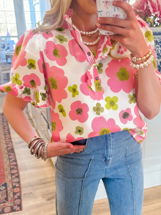 Floral Print Short Sleeve Blouse